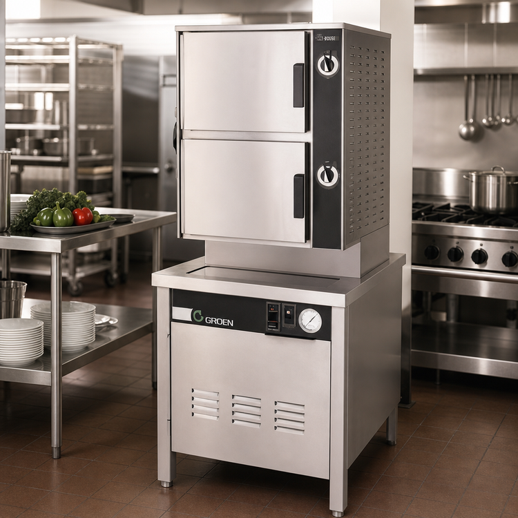 Product image #2 for Groen HyPlus HY-10SE-36 Pressureless Electric Steamer with 2 Compartments and 36 Inch Cabinet Base