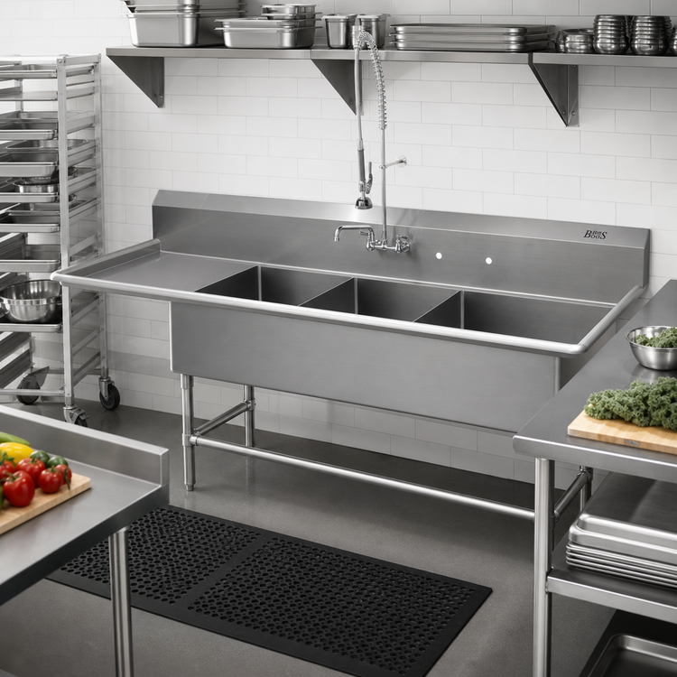 Product image #2 for John Boos Pro-Bowl 3-Compartment Platter Sink with Left Drainboard, 84-3/16 in. W x 29-1/2 in. D