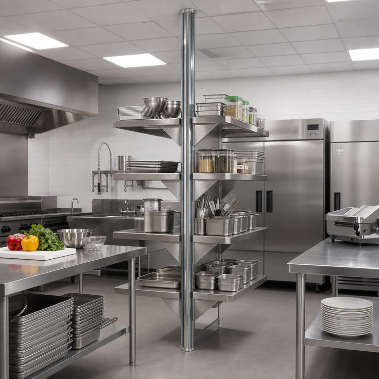 Product image #2 for Eagle Group Back-To-Back Stainless Steel Cantilever Shelving Upright, 120-Inch Floor-To-Ceiling Mount