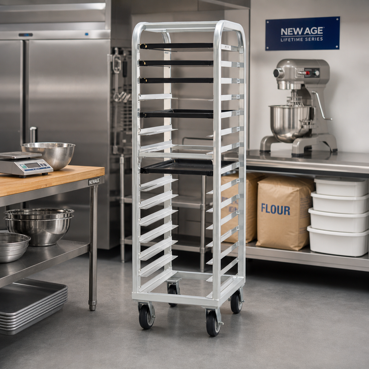 Product image #2 for New Age Lifetime Series Aluminum End-Loading Bun Pan Rack, 15 Pan Capacity, 73 Inch High, with Casters