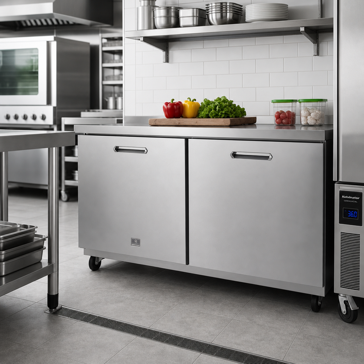 Product image #2 for Kelvinator Commercial Two-Section ADA Height Undercounter Refrigerator with Solid Doors, 61-Inch Wide, 15.5 Cu. Ft.