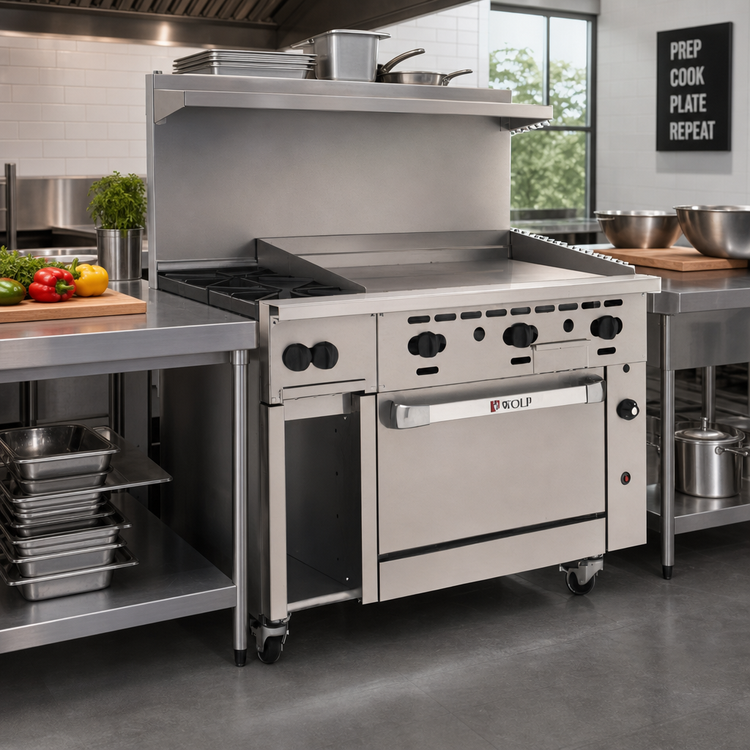 Product image #2 for Challenger XL C48S-2B36GT 48" Gas Restaurant Range with 2 Burners, 36" Griddle, and Standard Oven