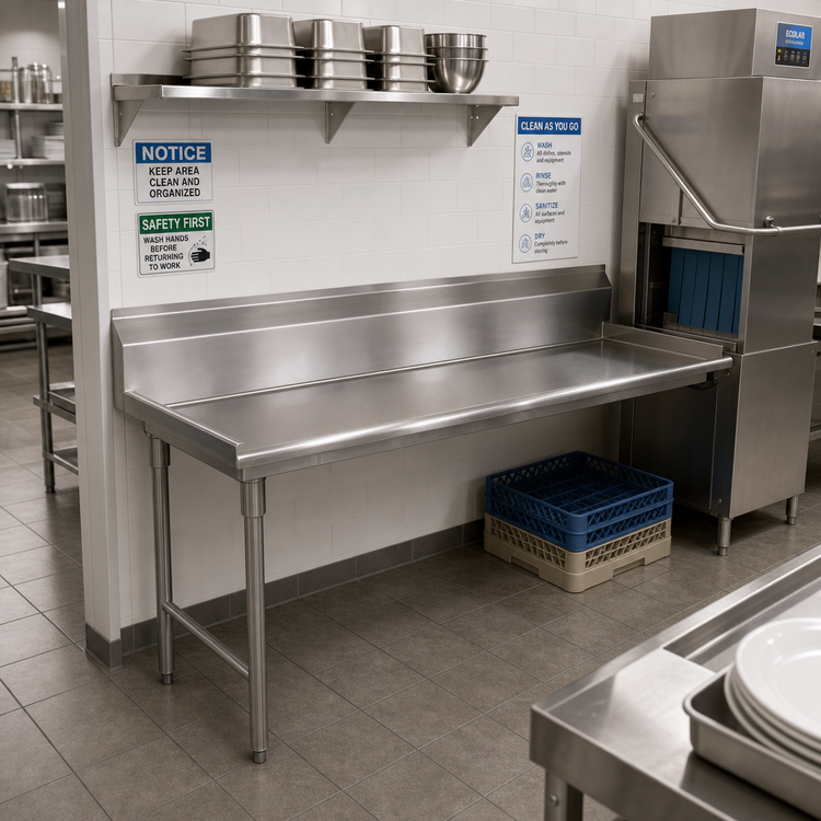 Product image #2 for Advance Tabco Left-Side Clean Straight Dish Table, 95 x 30 Inches, 10-1/2 Inch Backsplash