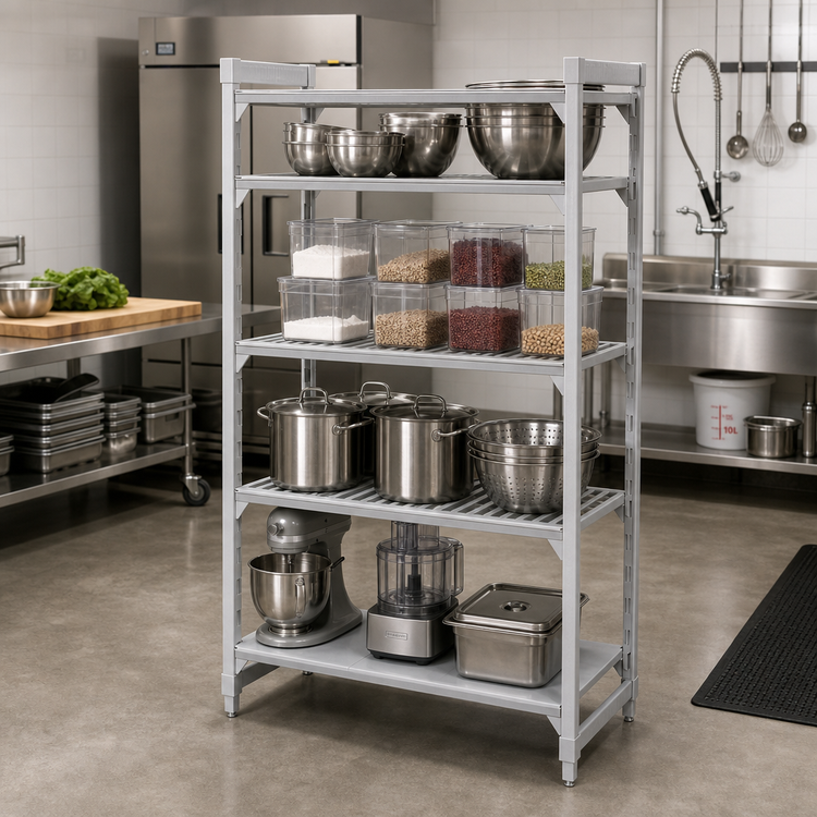 Product image #3 for Camshelving Premium 21" x 30" x 64" Stationary Polymer Shelving Starter Unit, 4-Tier, 3 Vented + 1 Solid