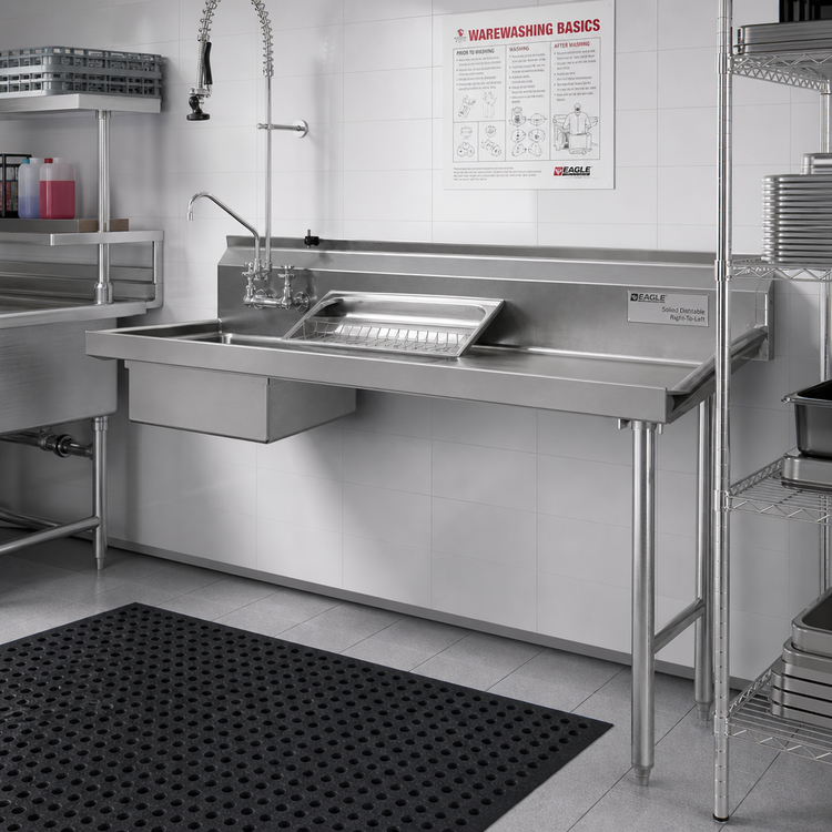 Product image #2 for Eagle Group 48 Inch x 30 Inch Straight Right-To-Left Soiled Dishtable with 20 x 20 x 5 Inch Pre-Rinse Sink and 8 Inch Backsplash