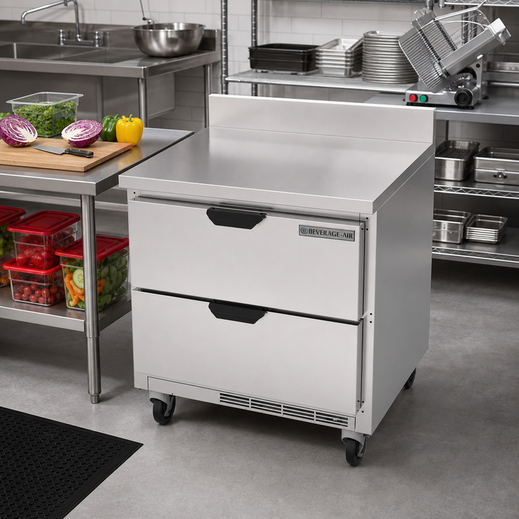Product image #2 for Beverage-Air 32-Inch Worktop Refrigerator with 2 Drawers and Foamed-In-Place Backsplash