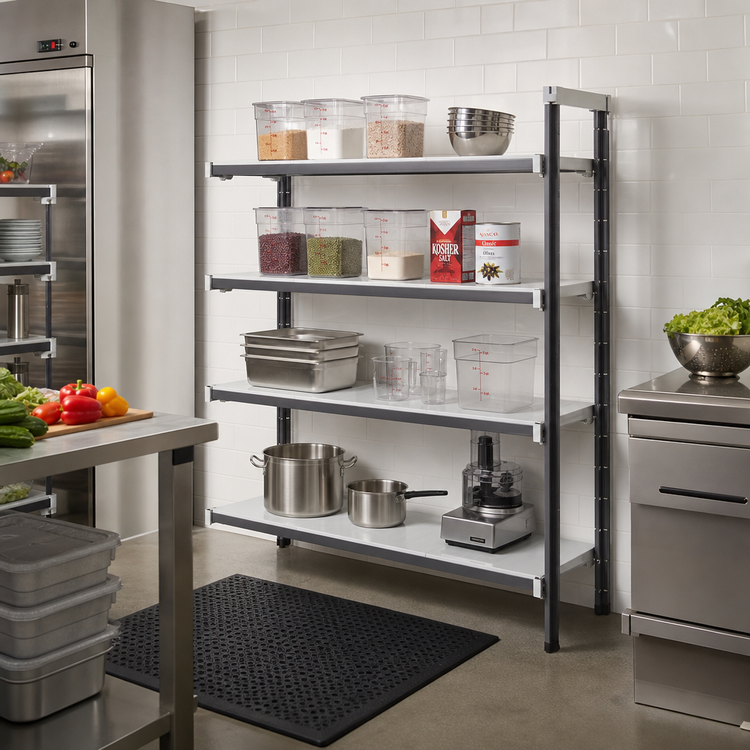 Product image #2 for Cambro Camshelving Elements XTRA 4-Tier Stationary Solid Add-On Polymer Shelving Unit, 21"D x 42"W x 84"H