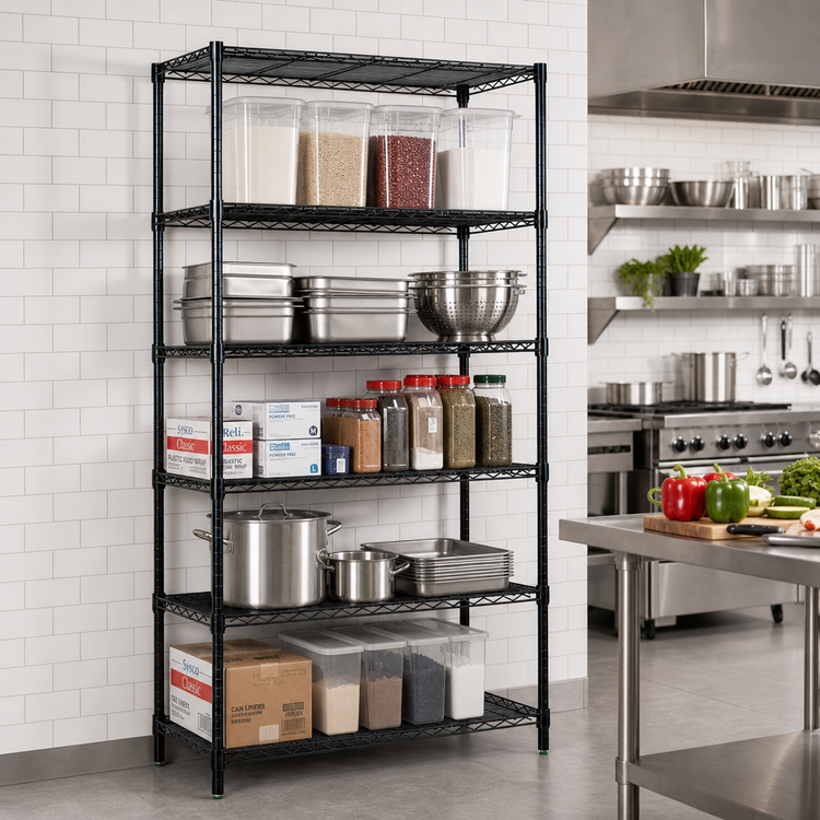 Product image #2 for Quantum 42" x 12" x 86" Black Epoxy Antimicrobial Wire Shelving Starter Kit, 5-Shelf Stationary Unit