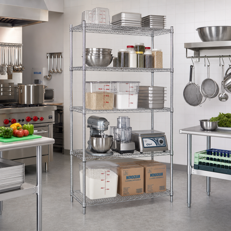 Product image #2 for Eagle Group 5-Tier Chrome Wire Shelving Starter Unit, 48"W x 18"D x 86"H