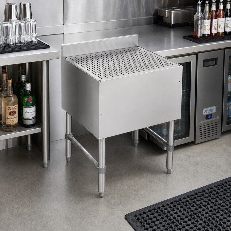 Product image #2 for Slim-Line Freestanding Stainless Steel Underbar Drainboard with 3-Inch Backsplash, 18 x 18 x 32-1/2 Inches