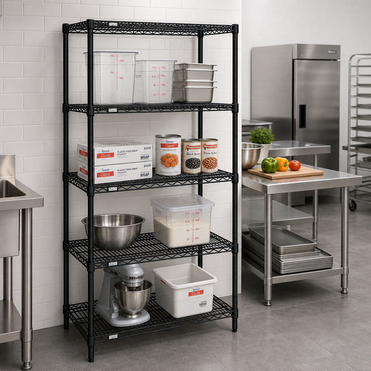 Product image #2 for Quantum 30"W x 24"D x 86"H Wire Shelving Starter Kit with 4 Shelves, Black Epoxy Finish