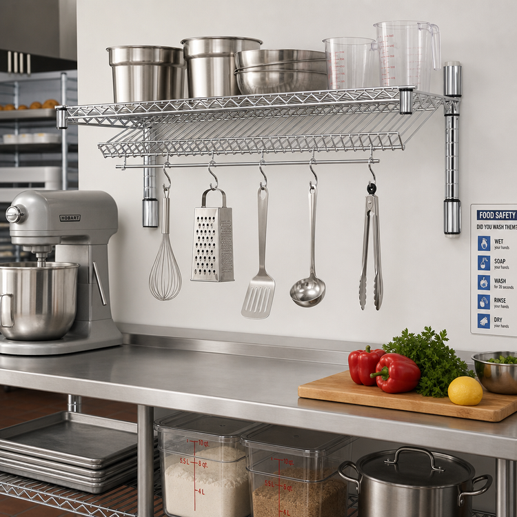 Product image #2 for 48 Inch x 18 Inch Chrome Reversible Angled Wire Shelf with Hanger Rails