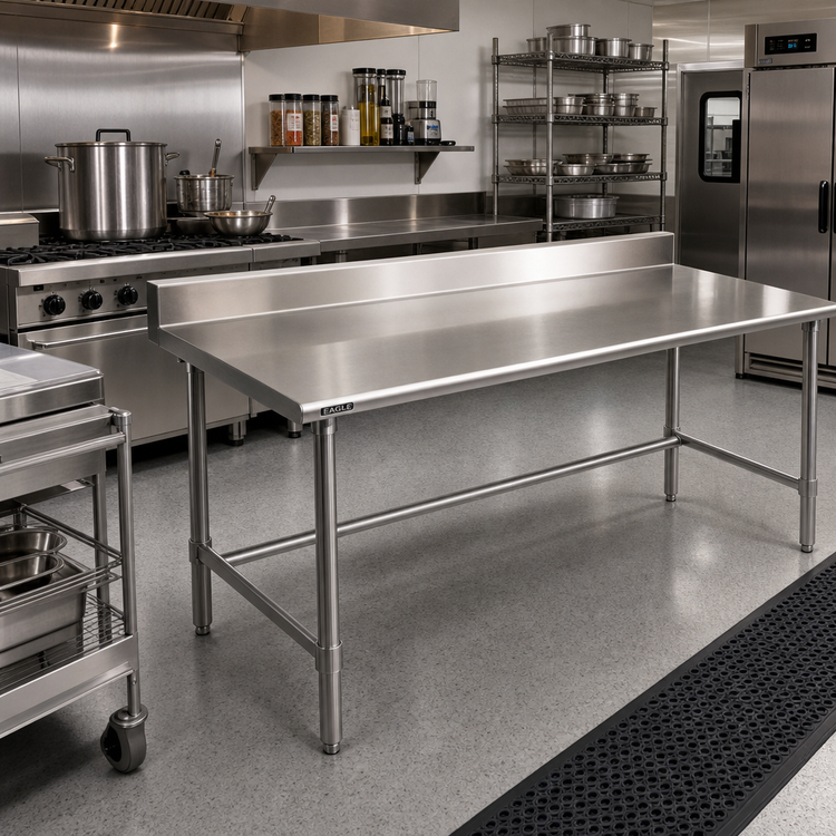 Product image #2 for Eagle Deluxe Series 84-Inch Stainless Steel Work Table with 4-1/2-Inch Backsplash