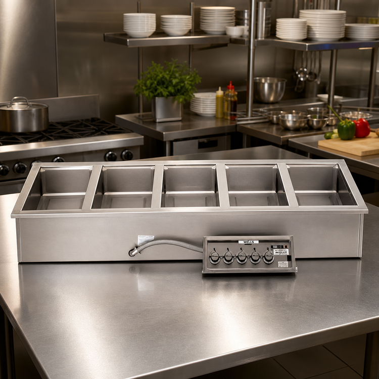Product image #2 for Wells MOD-500TD Five-Well Top-Mount Drop-In Electric Food Warmer with Thermostatic Controls and Drains
