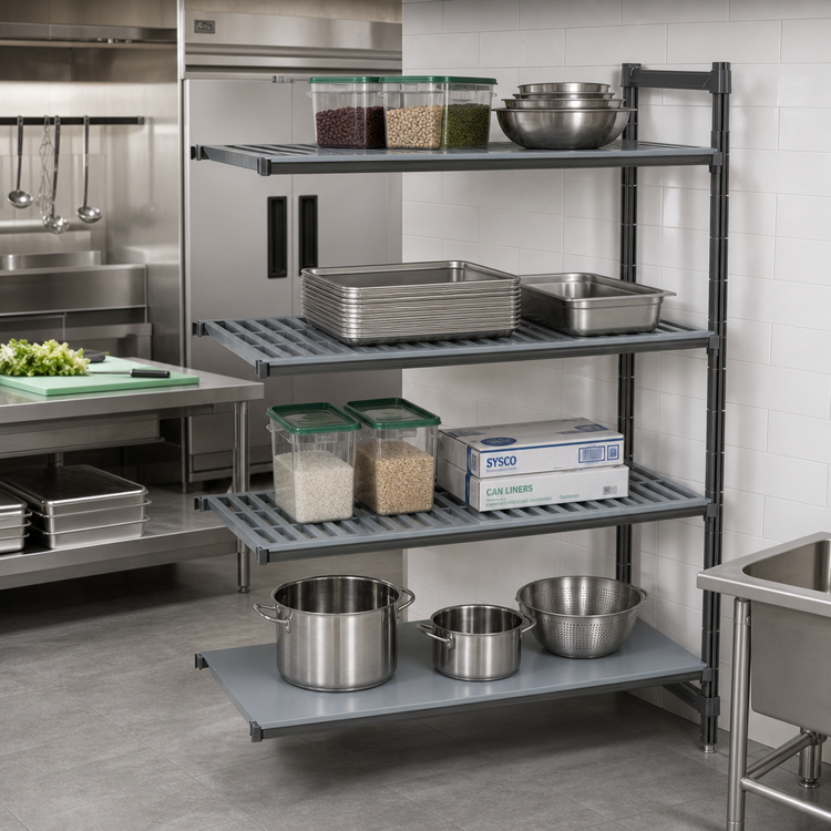 Product image #2 for Cambro Camshelving Basics Plus 4-Tier Add-On Polymer Shelving Unit, 24-Inch Deep x 60-Inch Wide x 64-Inch High, Vented and Solid, Brushed Graphite