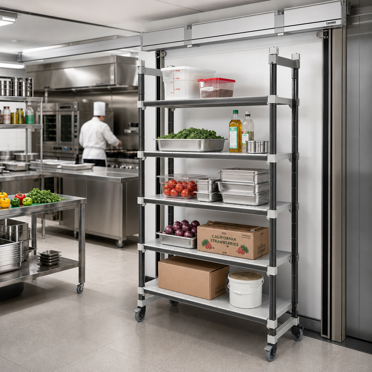 Product image #2 for Cambro Camshelving Elements XTRA 5-Tier High Density Top Rail Overhead Track Mobile Starter Unit, 18 x 60 x 80 Inches