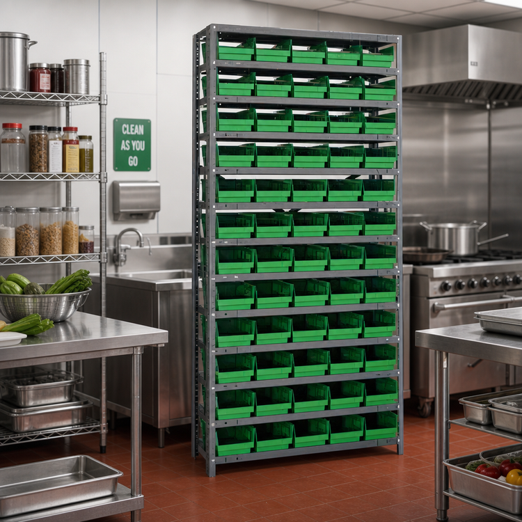 Product image #2 for Quantum Heavy-Duty Stationary Wire Shelving Unit with 13 Shelves and 60 Bins, 36 x 12 x 75 Inches