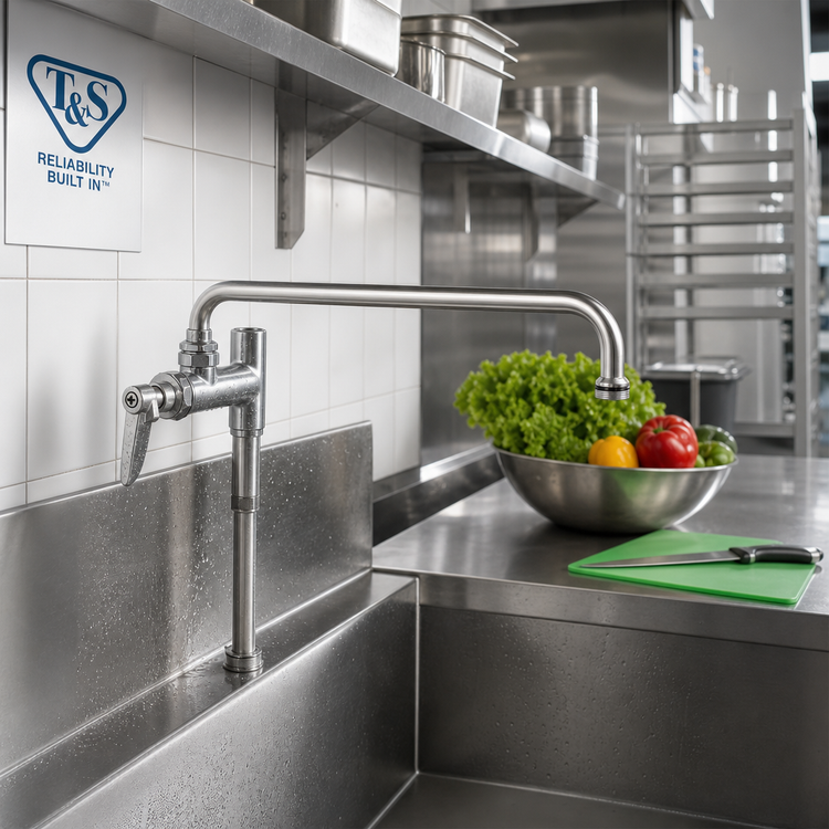 Product image #2 for T&S Brass Commercial Pre-Rinse Add-On Faucet with 14-Inch Swing Nozzle and Lever Handle