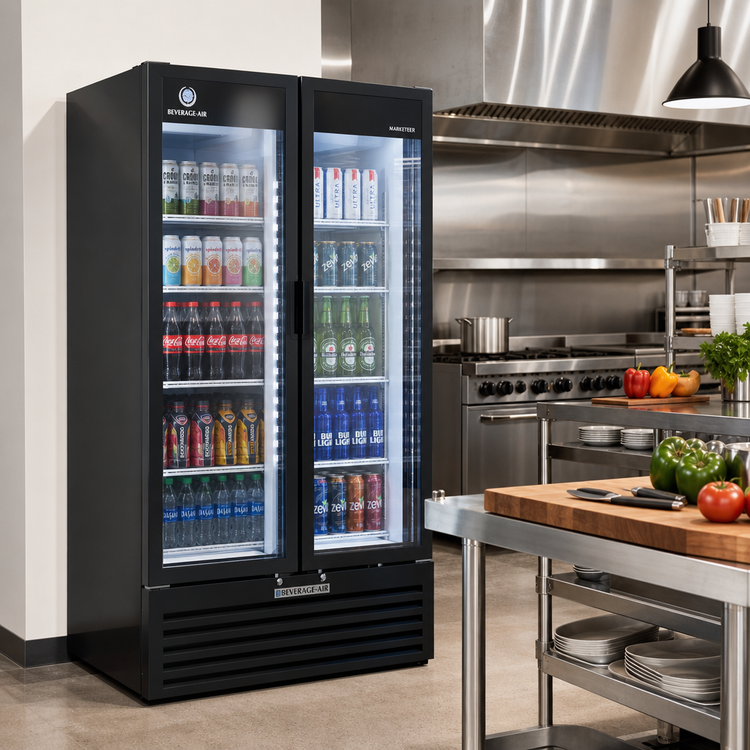 Product image #2 for Beverage Air Marketeer Two-Section Reach-In Glass Door Refrigerated Merchandiser, 37.42 Cu. Ft.