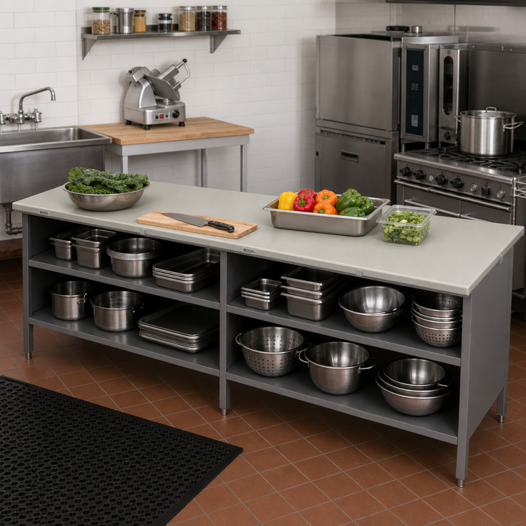 Product image #2 for John Boos 132-Inch x 30-Inch Poly Top Open-Front Cabinet Base Work Table