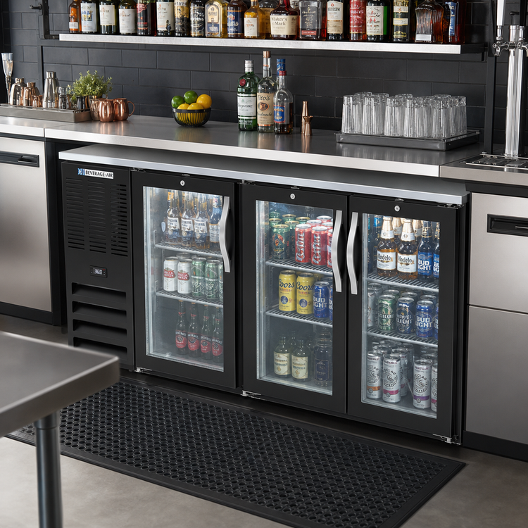 Product image #2 for Three-Section Pass-Thru Refrigerated Back Bar Storage Cabinet with 6 Glass Doors