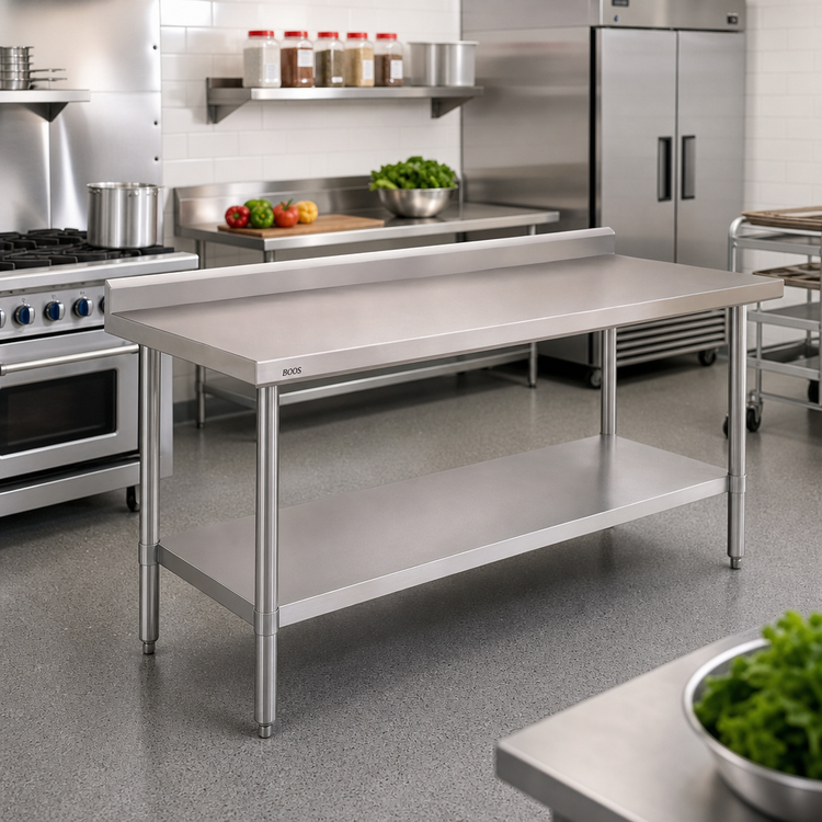 Product image #2 for John Boos Stallion 72 Inch x 24 Inch Economy Stainless Steel Work Table with 5 Inch Backsplash