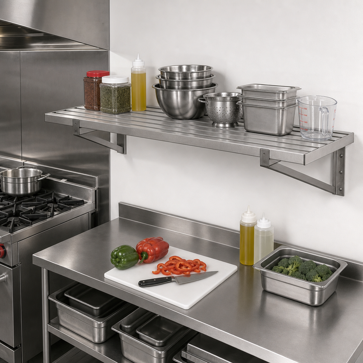Product image #2 for Eagle Group Cooking Line Heavy Duty Wall-Mounted Stainless Steel Shelf, 48 W x 18 D Inches