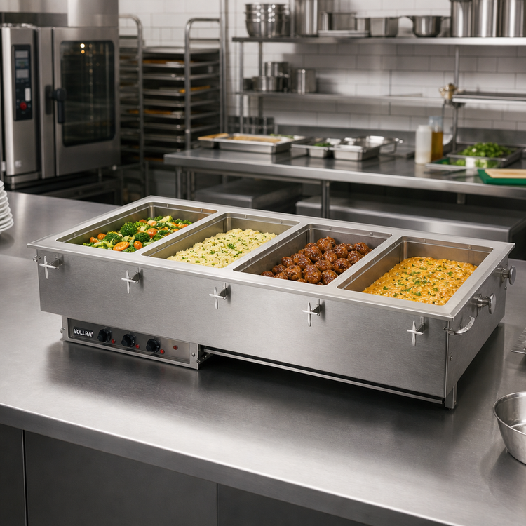 Product image #2 for Vollrath Four-Well Drop-In Electric Hot Food Well for Full-Size Pans, Thermostatic, Wet Operation, 208-240V