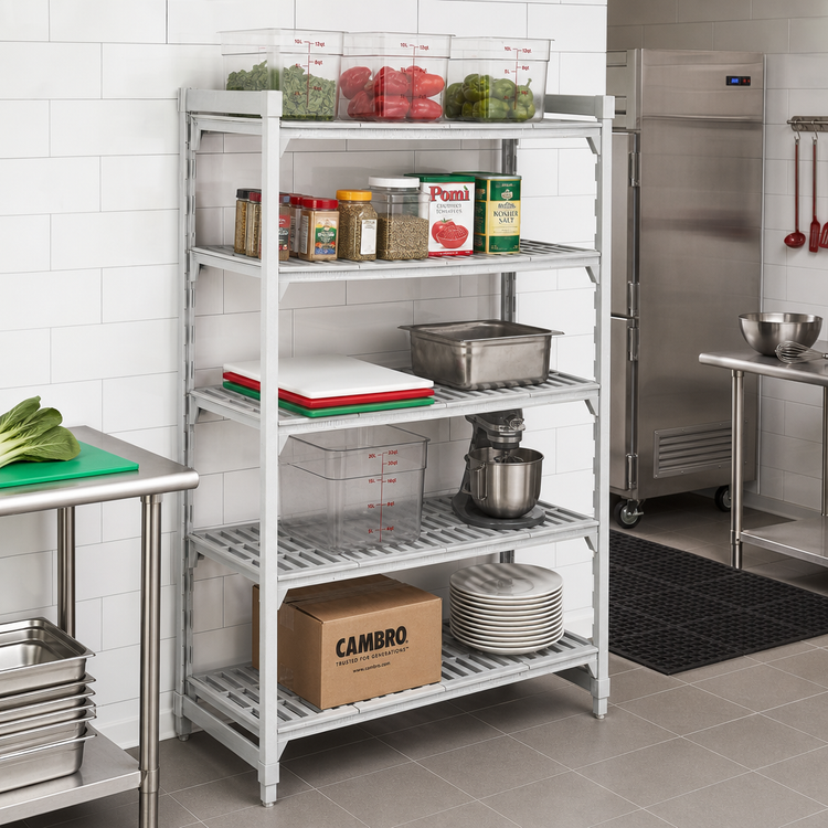 Product image #3 for Cambro Camshelving Premium 5-Tier Stationary Starter Polymer Shelving Unit, 21 x 24 x 84 Inches, Speckled Gray