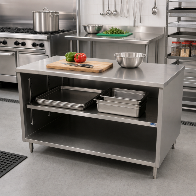 Product image #2 for BK Resources 36-Inch x 24-Inch Stainless Steel Chef Table with Open Front Cabinet Base