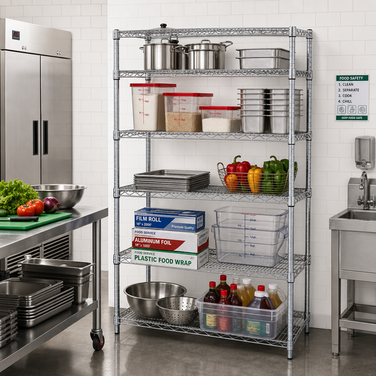Product image #2 for Quantum 5-Shelf Wire Shelving Starter Kit, 48W x 18D x 63H, Chrome Plated