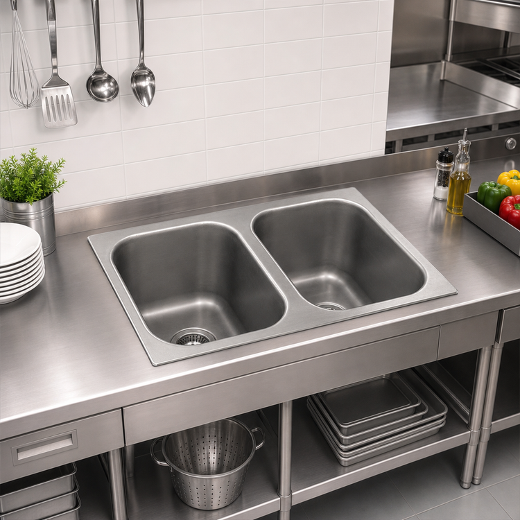 Product image #2 for Eagle Group Two-Compartment Self-Rimming Drop-In Sink with No Deck, 18 x 24 x 13.5-Inch Bowls