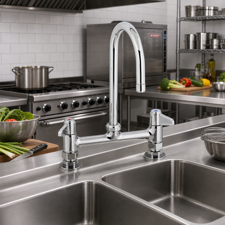Product image #2 for equip 8-Inch Deck Mount Swivel Gooseneck Mixing Faucet with Ceramic Cartridges and Wrist Handles
