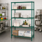 Thumbnail image #2 for Quantum WR54-2124P-5 5-Shelf Stationary Wire Shelving Starter Kit, 24 x 21 x 54 Inches, Green Epoxy Finish
