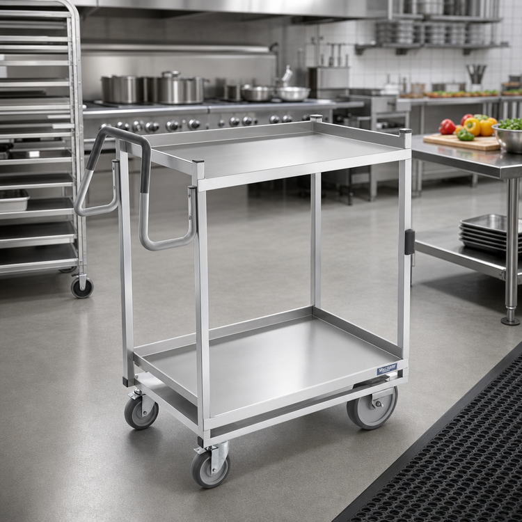 Product image #2 for Vollrath Heavy-Duty Stainless Steel Two-Shelf Bus Cart with Standard Lower Shelf, 650 lb Capacity