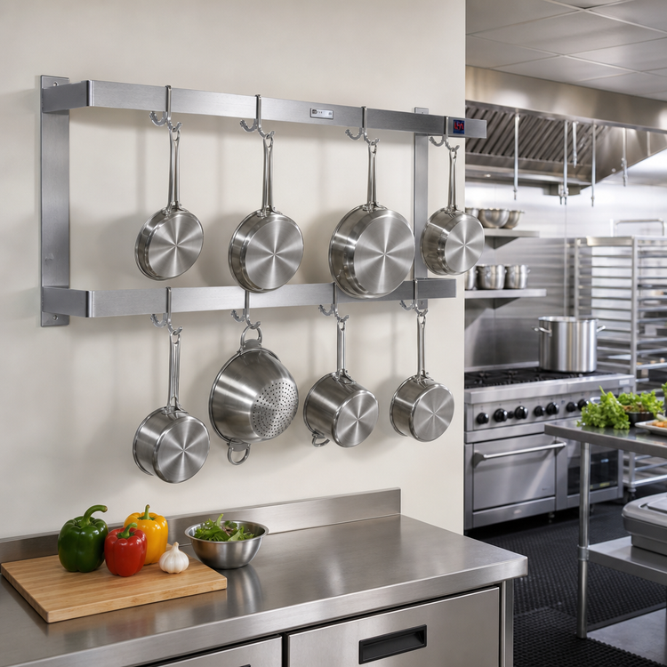 Product image #2 for John Boos PRW22-X 60-Inch Wall-Mount Double-Bar Stainless Steel Pot Rack with 10 Hooks