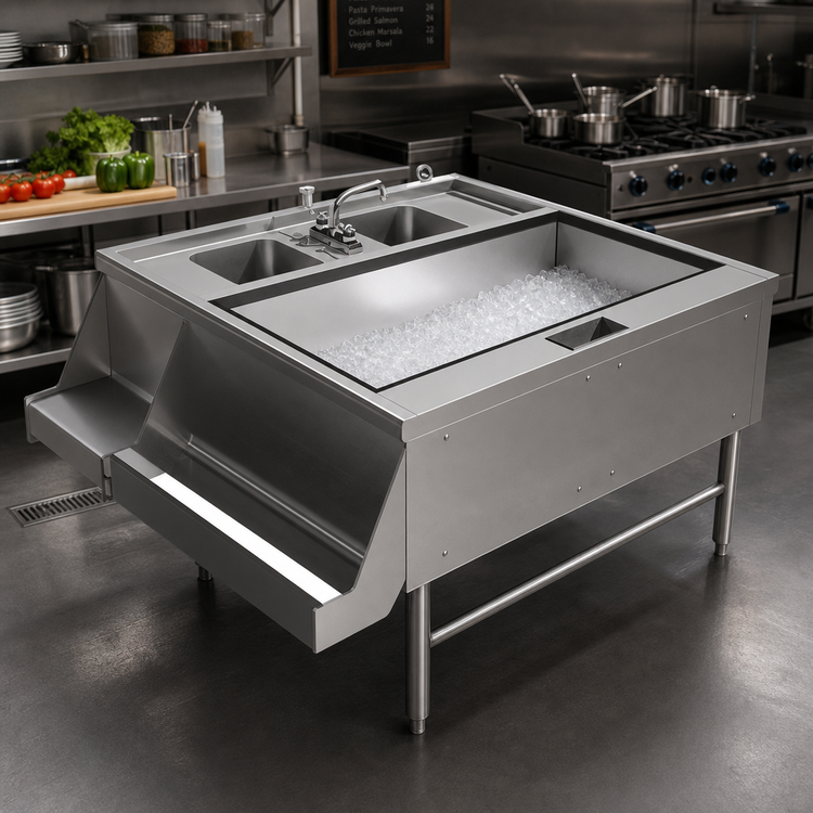 Product image #2 for Prestige Double Service Station with Right-Side Pass-Thru Ice Bin and 10-Circuit Cold Plate