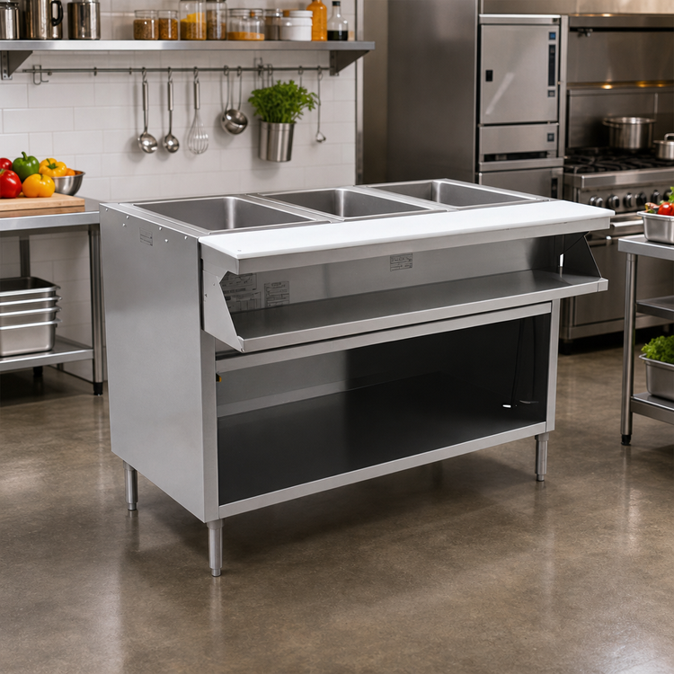 Product image #2 for Spec-Master SHT3CB-208-3 Electric 3-Pan Sealed Well Hot Food Table with Open Cabinet Base
