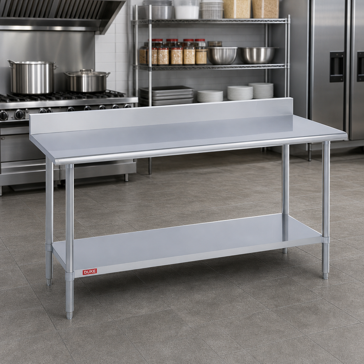 Product image #2 for Duke 84-Inch x 24-Inch Stainless Steel Work Table with 5-Inch Riser and Stainless Undershelf
