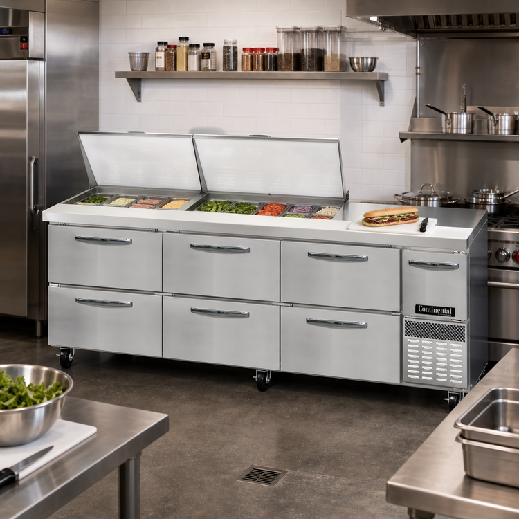 Product image #2 for Continental Refrigerator RA93N27M-D 93 Inch 27-Pan Refrigerated Sandwich Prep Table with Drawers