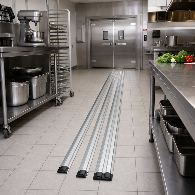 Product image #2 for Quantum Double Unit Floor Track Assembly Kit with 3 x 12-Foot V-Groove Aluminum Tracks