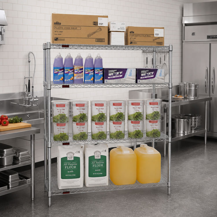 Product image #2 for Eagle Quad-Adjust 4-Tier Stationary Starter Wire Shelving Unit, 48"W x 18"D x 74"H, Stainless Steel Finish