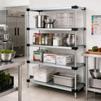 Thumbnail image #2 for Quantum WR74-2172SG Stationary Solid Shelving Starter Unit, 72W x 21D x 74H, 4 Shelves, Galvanized Steel with Chrome Posts