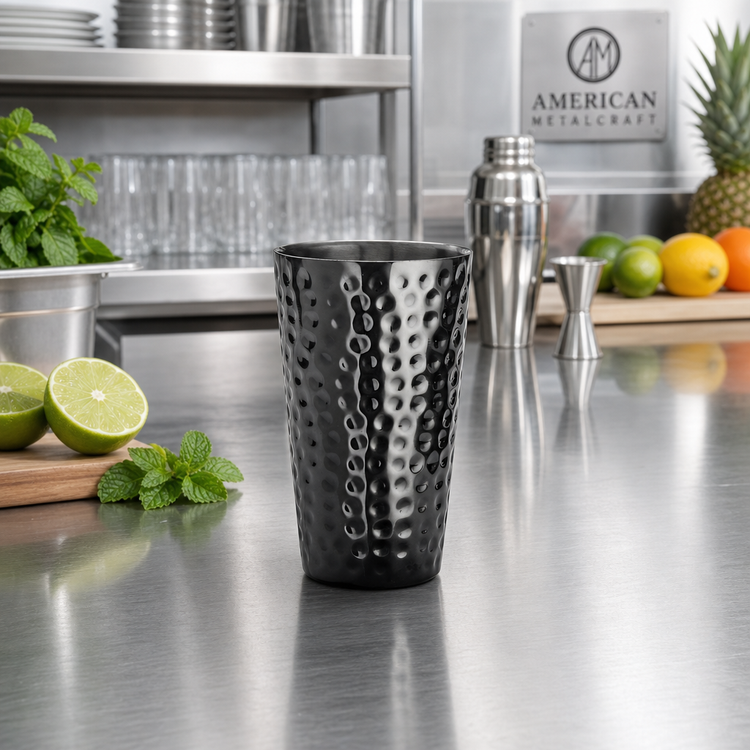 Product image #2 for American Metalcraft 16 oz Hammered Double Wall Stainless Steel Tumbler, Black Mirror Finish