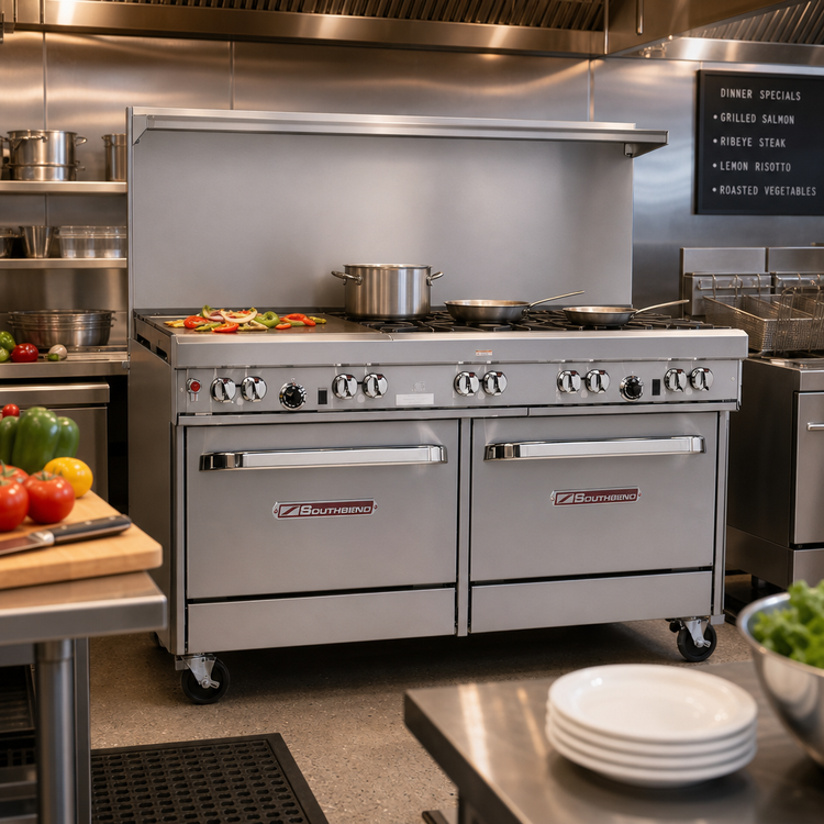 Product image #2 for Southbend Ultimate 60-Inch Gas Restaurant Range with 6 Burners, 24-Inch Griddle, Standard Oven and Cabinet Base