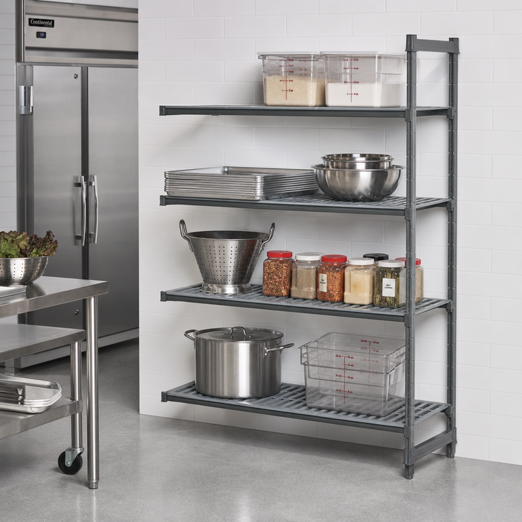 Product image #2 for Cambro Camshelving Basics Plus 4-Tier Add-On Polymer Shelving Unit, 30 x 18 x 64 Inches, Vented, Brushed Graphite