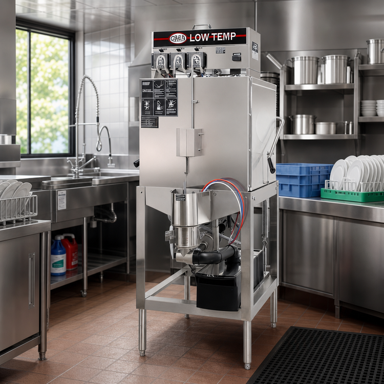 Product image #3 for CMA Energy Mizer AH Low-Temperature Chemical Sanitizing Straight-Thru Single-Rack Door-Type Dishwasher