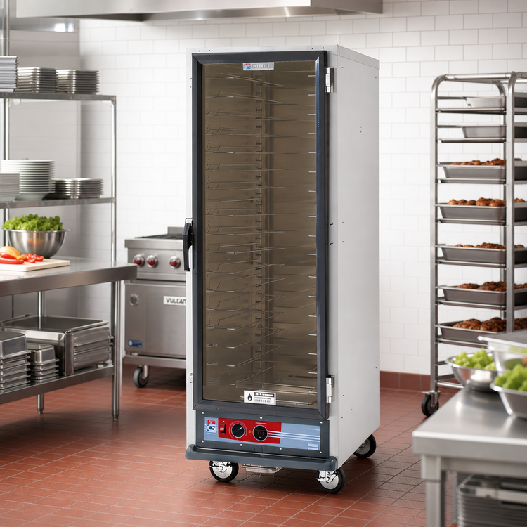 Product image #2 for Metro C5 1 Series Full Height Mobile Non-Insulated Heated Holding Cabinet with Clear Polycarbonate Door and Universal Wire Slides