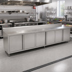 Thumbnail image #2 for John Boos 4CH4R5-24132 Enclosed Stainless Steel Work Table with Cabinet Base, Hinged Doors, 132"W x 24"D, 14-Gauge 300-Series Top, 5" Backsplash