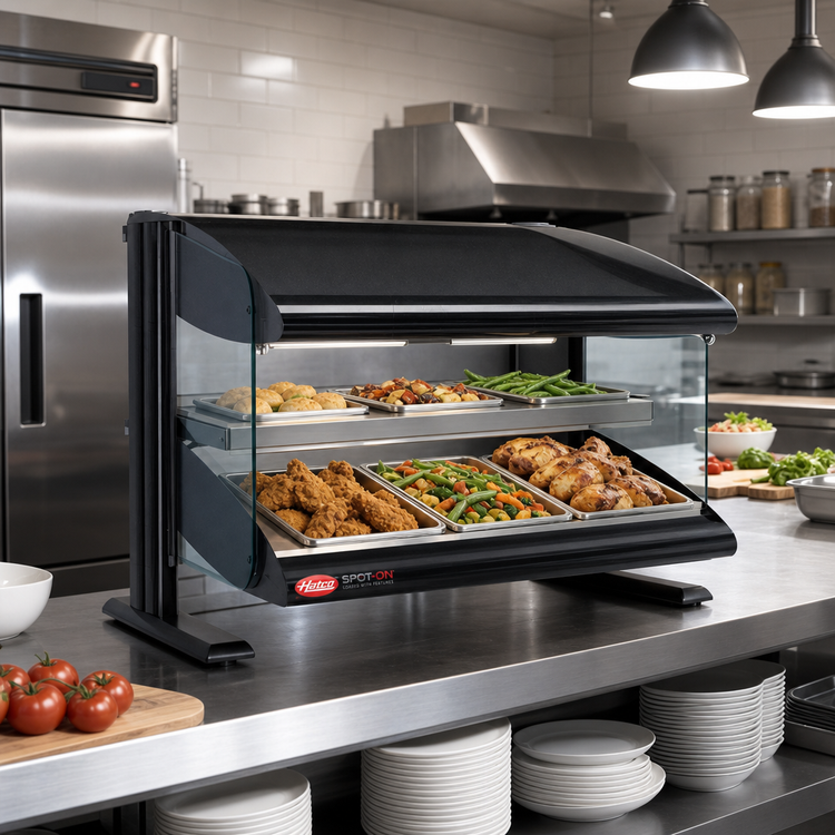 Product image #2 for Hatco Spot On 58-Inch Slant Countertop Heated Zone Merchandiser Warmer, Single Shelf, 6 Zones